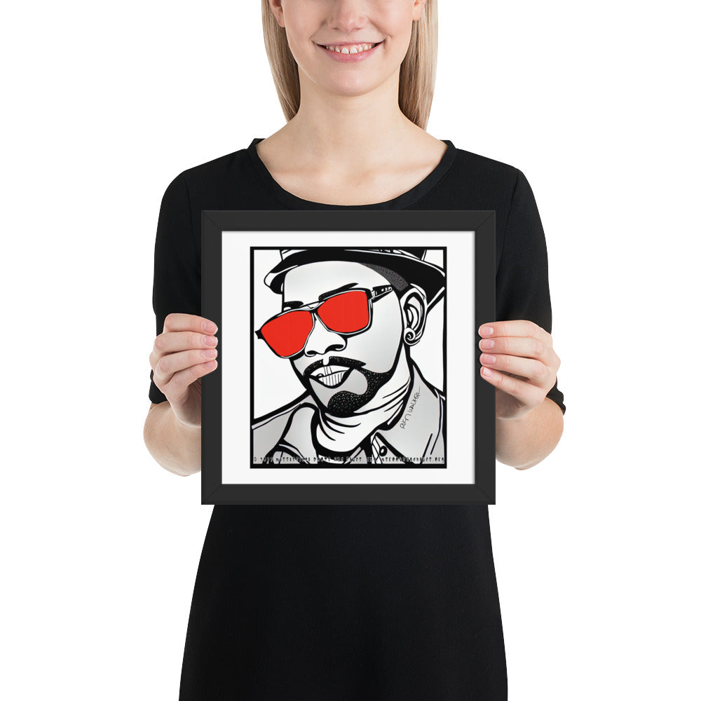 Framed poster- Custom blues artwork on photo paper, Red Lens