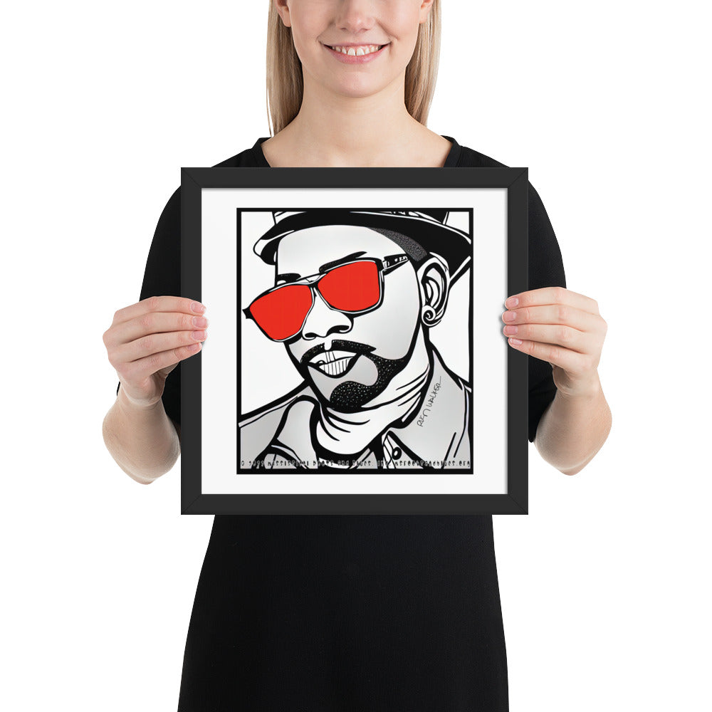 Framed poster- Custom blues artwork on photo paper, Red Lens