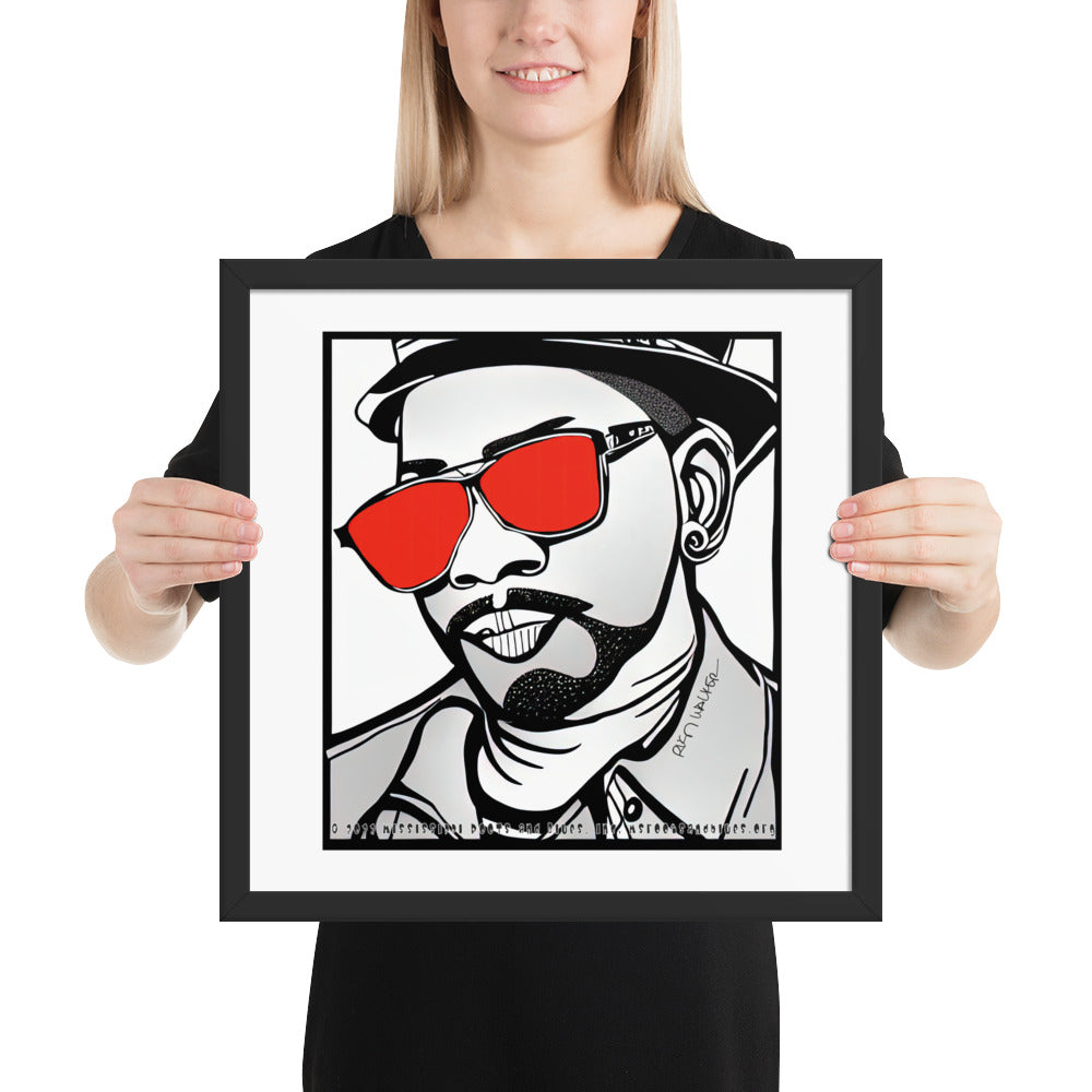 Framed poster- Custom blues artwork on photo paper, Red Lens