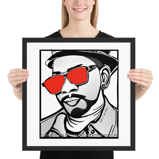 Framed poster- Custom blues artwork on photo paper, Red Lens