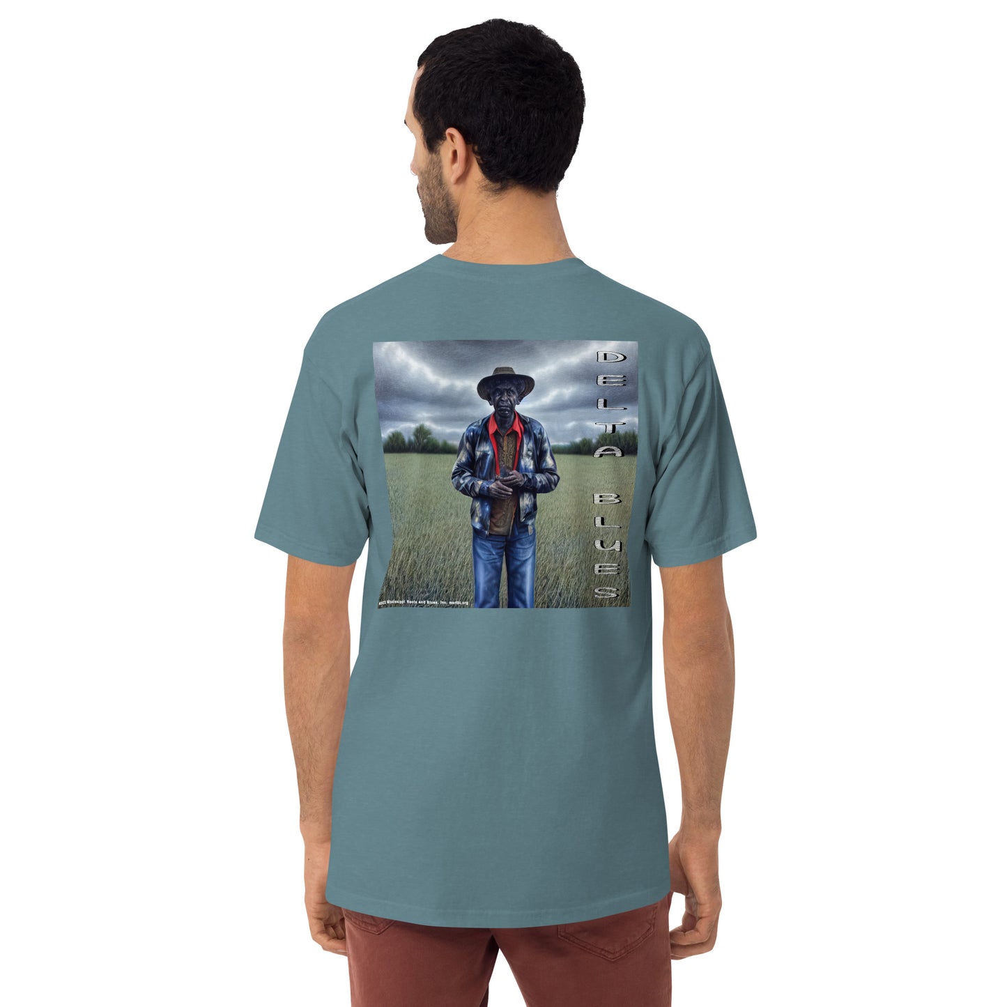 Shirt- Men’s premium heavyweight tee front and rear print "Portrait of Blues"