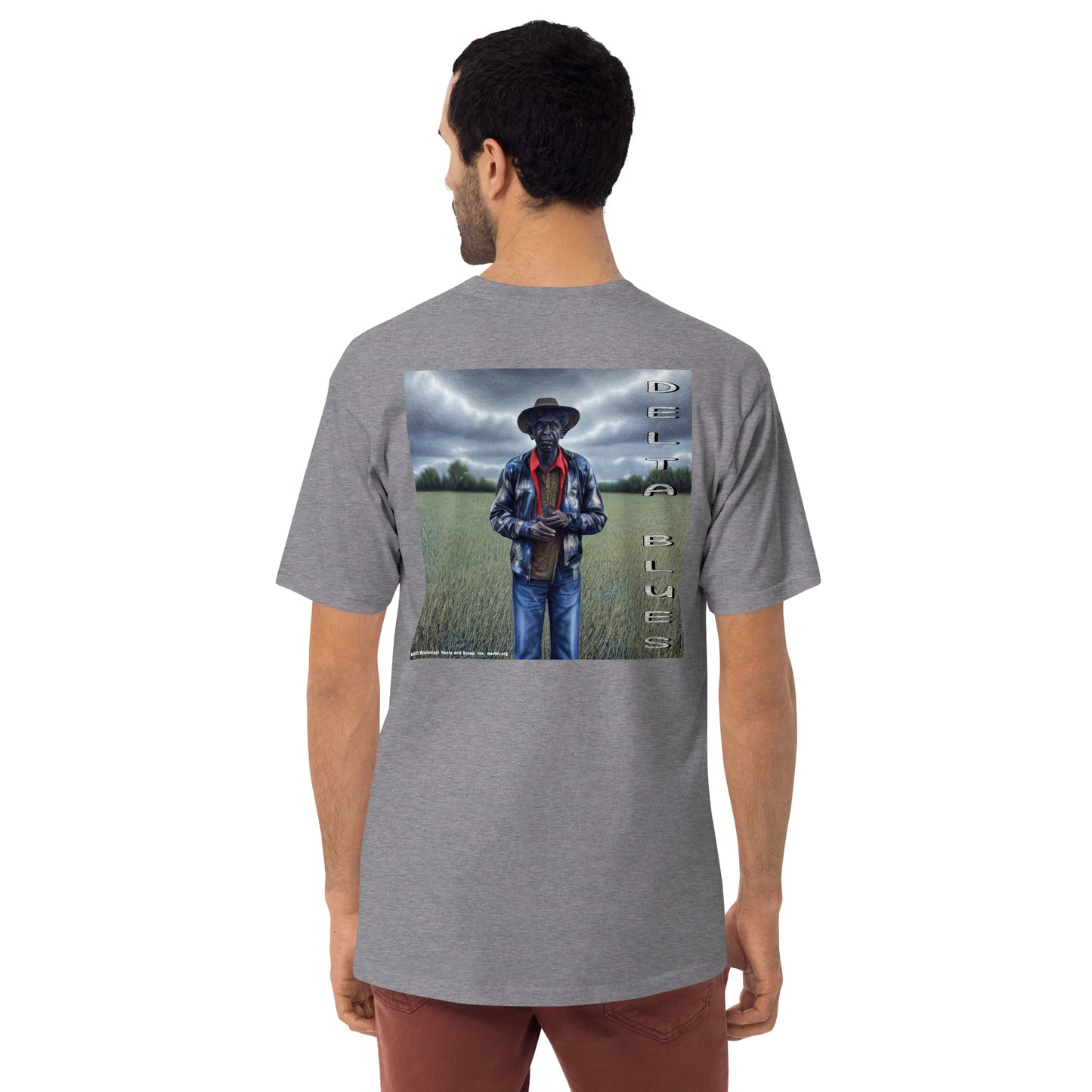 Shirt- Men’s premium heavyweight tee front and rear print "Portrait of Blues"