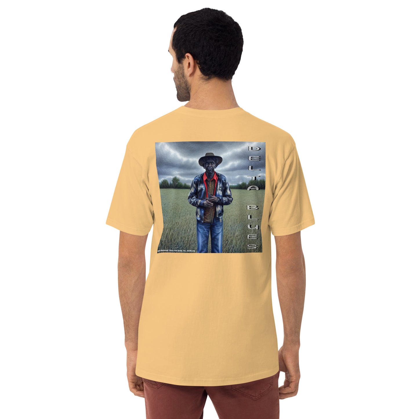 Shirt- Men’s premium heavyweight tee front and rear print "Portrait of Blues"