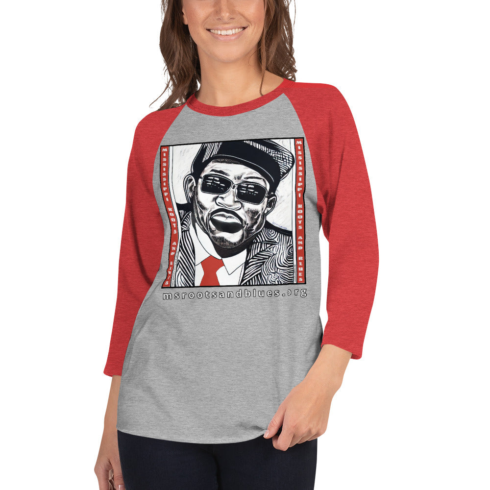 Shirt- Custom Blues Art- Red Tie- 3/4 sleeve raglan shirt